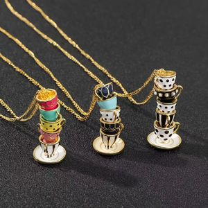 Treandy Fashion Creative New Multi-Layer Enamel Glaze Tea Cup Long Sweater Necklace