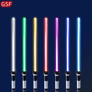 LED Light Sticks Lightsaber 2 i 1 RGB Justerbara sabel leksaker Barn dubbel Switch Sword för pojkar Lysande gåvor Ljus Saber 230605