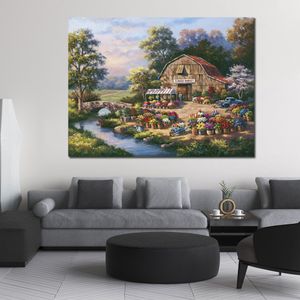 Seaside Serenity Canvas Wall Art Flower Market Realistic Landscape Handgjorda vackra konstverk för kontorsvägg