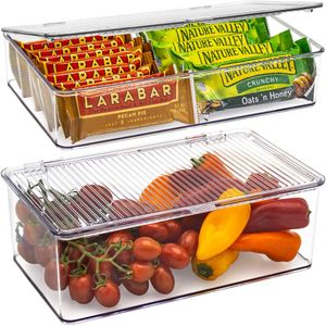 Lixeiras com tampas anexadas Lixeiras de organização de despensa de cozinha, pequena caixa transparente para geladeira Recipientes de alimentos para organizar,