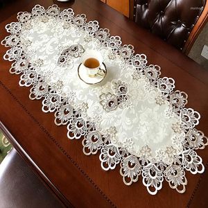 テーブルクロスチェンクシュブランド家庭用テキスタイルオーバルと丸いサイズのテーブルクロスカバー刺繍レースのあるポリエステル生地から作られたカバー