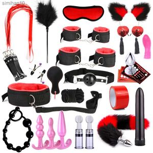 S M Fetish BDSM Bondage Restrant Set Sex Hands Whip Anal Bads Butt Plug Anal Plug Bullet Vibrator Sex Toy para mulher adulto L230518