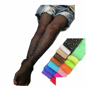 Leggings Tights Ins 16 Colors Kids Girls Pantyhose Gauzy Dance Socks Candy Color Children Rhinestone Elastic Legging Ballet Stocki Dh7I5