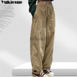 Women's Pants Capris Vintage Cargo Pants Women Khaki Wide Leg Pants womens Harajuku Baggy Sweatpants Hip Hop Trousers Drawstring Streetwear Pantn J230605