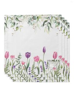 Guardanapo de mesa 4 pçs Páscoa Tulipa Primavera Flor Planta Quadrado 50 cm Decoração de Casamento Pano Cozinha Jantar Servindo Guardanapos