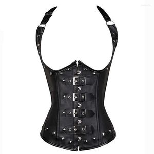 Женские танки мода Camis Tops Corset Faux Synthetic Leather Bustier Vest Gothic Gorset Front Bucket Brivet Korse For Women Plus Size