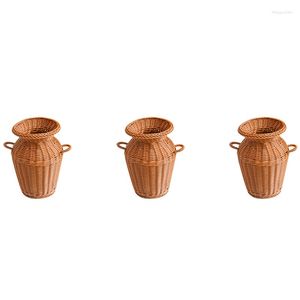 Vasi 3x imitazione rattan tessuta vaso arte decorazione da tavolo piante di fiori di fiori artigianato faddish per casa