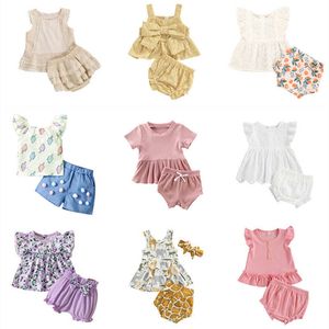Kläder sätter nyfödda korta babyflickor Kläd Sommardräkt Ruffles Fly Sleeve Artiklar Saker för flickor spädbarn
