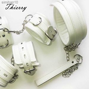 Thierry Luxury Soft white Bondage Restraints Hands Collar Wrist Ankle s for Fetish Erotic Adult Games Couple Sex Product L230518