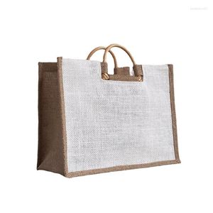 ショッピングバッグ夏の女性買い物客バッグジュート大型トートエ​​コに優しい白い顔を描くための高級デザイナーハンドバッグ竹ハンドル