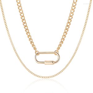 Chains Adjustable Double Layer Necklace Punk Link Chain Square-Shaped Pendant Hip Hop Women Men Fashion Gothic Jewelry