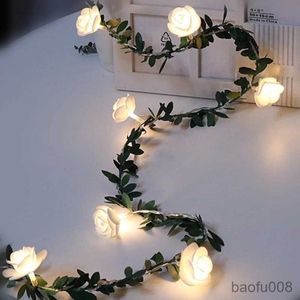 Sachet Bags 10 20Leds White 1.5 3Meter Rose Flower String with Lights Wedding Table Decorations Glowing Artificial Rose Garland R230605