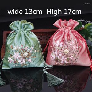 Jewelry Pouches 10pcs Tassel Large Satin Pouch Gift Bag Handmade Ribbon Embroidery Drawstring Empty Sachet Fabric Packaging Bags