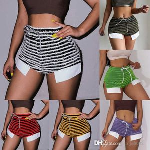 Designer Shorts Women Texture Stripe Drawstring High Waist Joggers Sexy Fashion Spice Girl Versatile Stitching Cargo Pants