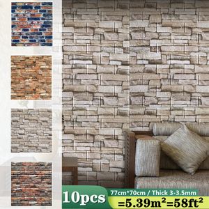 3D Wall Stickers for Living Room - Self-Adhesive Brick Wallpaper Panels, 10Pcs Peel and Stick Home Decor