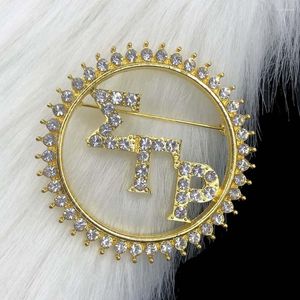 Broşes Sigma Gamma Rho Mektubu Altın Rhinestone Kadınlar için Büyük Yuvarlak Moda Tarzı Pin Yüksek Kalite