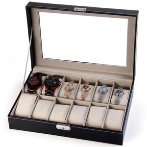 Titta på Boxes Cases Elegant Box Jewelry Storage Holder Organiserade 12 rutnät Pu Leather Display Case Cajas Para relojes278f