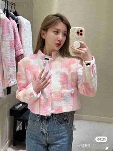 Kvinnorjackor Designer Girls 'Sweet Pink Short Coat Spring Autumn New Nine-Point Sleeve Standing Collar Korean Gentle Giant Show White Wind Top Girl 85p2