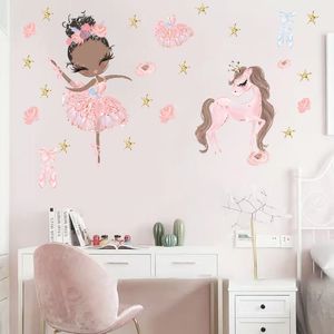 Cute Ballerina Unicorn Star Wall Stickers for Kids Rooms Girls Baby Room Bedroom Nursery Decor Kawaii Fairy Princess Wallpaper