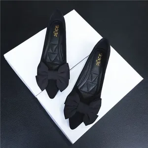 Flat Shoes Womens 2023 Spring Shallow Pointed Bow Korean Version of Four Seasons Shoes Velvet Plus Size Womens Shoes 34-43