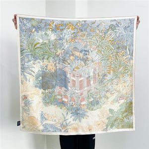 Scarves 18 Momme Sand-washed Twill Silk Scarf For Women Mulberry Double-sided Printed Large Square Shawl 90 90cm