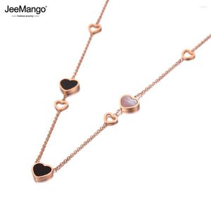 Chains JeeMango Trendy 316L Stainless Steel 7Pcs Love Heart Charm Pendant Necklace Rose Gold Color Wedding For Women JN20068