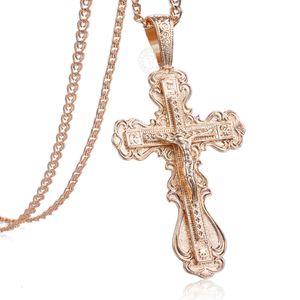 Pendanthalsband Davieslee 585 Rose Gold Color Pendant Halsband för kvinnor Fashion Women Jesus Charm Cross Chain Necklace Jewelry Gifts 230605