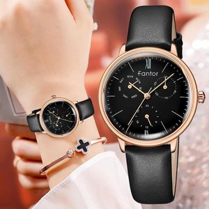 Wristwatches Fantor Brand Woman Luxury Watch Fashion Elegant Ladies Chronograph Quartz Wristwatch Women Leather Wrist Black
