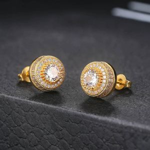European and American Full-Jeweled Stud Earrings Zircon Micro-Inlaid Hip-Hop Hipster round Men's Earrings Wholesale
