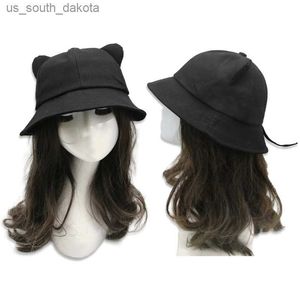 Kreskówka Hat Fisherman Cute Cat Ear Tail Busket Hat Sweet Basin Hat Hat Bez makijażu dziewczyna goout kapelusz składany L230523