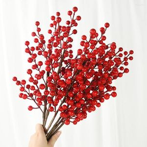 Decorative Flowers 1/2pcs Red Christmas Berry Branch Artificial Stamens Bouquets Foam Fruit Berries For Year Xmas Home Decoration Gifts