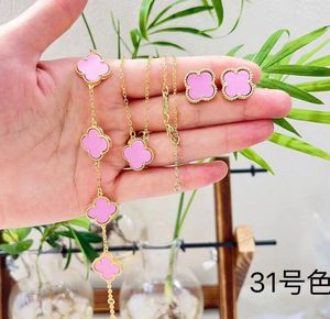 Designer 8color Jewelry 4 Four Leaf Clover Luxury Sets Shell Brass Copper Women Bracelet Earrings Necklace Birthday Gift Popular Sell like hot cakes fashionable