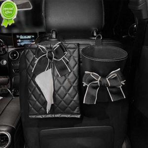 New Creative Bowknot Leather Car Back Seat Headrest Hanging Tissue Paper Towel Bag And Auto Trash Bin Can Sets Style Car Accessories