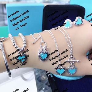 Вернуть T Blue Heart Designer Designer Diwelry Set Sepend Collecle Bracelet Cring Serging Gold Silver Vintage Exquisite Love Tars