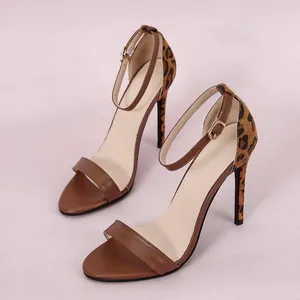 35-43 Plus Size Womens Shoes 2023 Wild Leopard Print Open Toe Roman Stiletto Sandals Sexy Buckle Fashion Comfortable High Heels