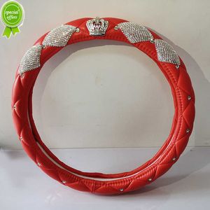 New Luxury Diamond Crown Leather Car Steering Wheel Covers with Crystal Rhinestones PU Covered for Girls Car Interior Accessories