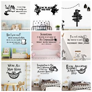 Cartoon Alice In Wonderland Vinyl Wall Sticker English Quote Wall Art Decor For Kids Rooms Babys Room Nursery Mural Poster