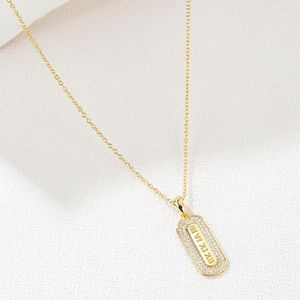 Chains 14K Gold Plated Sparkling White Zircon Rectangle Pendant Necklaces For Women Minimalist Slim Stackable Clavicle Choker