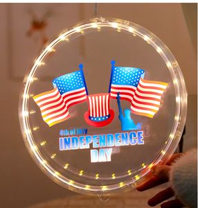 LED Light strip American National Day Lantern Independence Day Decorative Light Color Printing round 24cm National Flag Luminous Disc Hanging Light warm white