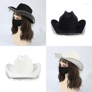 Basker cowboy hatt med strass tasslar glittrande rave cowgirl disco en storlek