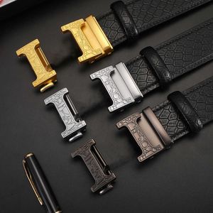 Wholesale H Automatic Buckle Alligator Belly Pattern Men Jeans Belt Business Suit Mens Fashion Brand Leather Belts