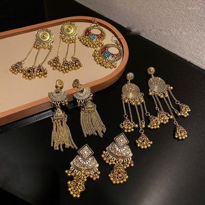 Dangle Earrings Exknl Big Crystal Long Vintage For Women Statement Geometric Bell Fan Shaped Tassel Ethnic Jewelry 2023