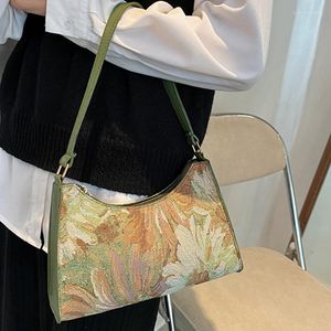 Bolsas de noite para axilas femininas outono 2023 bolsa de ombro de pintura a óleo na moda Bolsas de mão simples e bolsas femininas de viagem pequenas bolsas