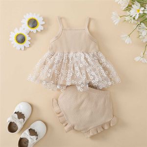 Clothing Sets Lovely Toddler Infant Baby Girl Summer Clothes 0-3Y Knitted Sleeveless Daisy Tulle Tanks Tops and Ruffles Shorts Outfits