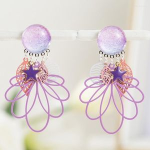 Boucles d'oreilles à clous Style bohême violet clair imprimé boucle d'oreille verre ciel étoilé rose laiton suspendu balancent mode Femme bijoux