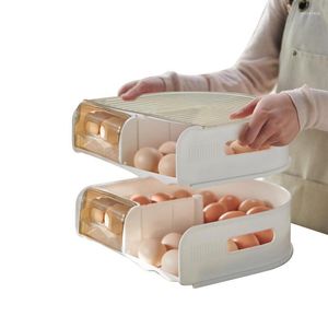 Lagringsflaskor ägghållare för kylskåp stor kapacitet automatisk rullningsställ