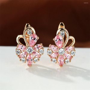 Stud Earrings Ladies Multi-Colored High-Quality 3A Zircon Flower Design Gold-Plated Wedding Birthday Party Gift Jewelry