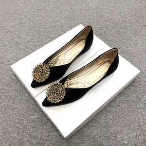 2023 Joker Spring New Fashion New Small Fresh Diamond Metal Girl Shoes Comode scarpe da donna casual a punta a fondo piatto