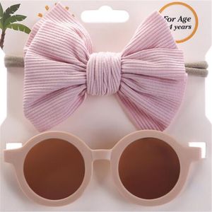 Children Sunglasses With cotton Elastic Baby Headband 2Pcs Set Bohemia Beach Sunshade Sun Glasses Kids Puff Bow Headwear