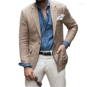 Herrdräkter hackat lapel brown blazer vita byxor män 2 st jacka byxor mode smal passform anpassad högkvalitativ tuxedo party slitage